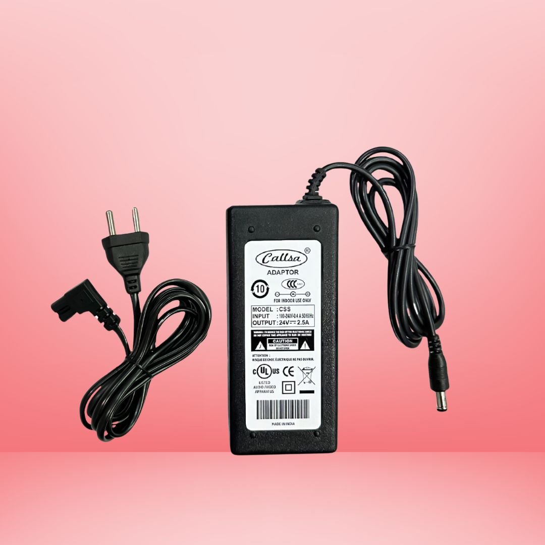 CALLSA 24V 2.5A TSC TTP 244 PRO Barcode Printer Adapter, Power Supply, Power Adapter (Input : 220V-50Hz 50mA Output 24 Volt 2.5 Amp) Black