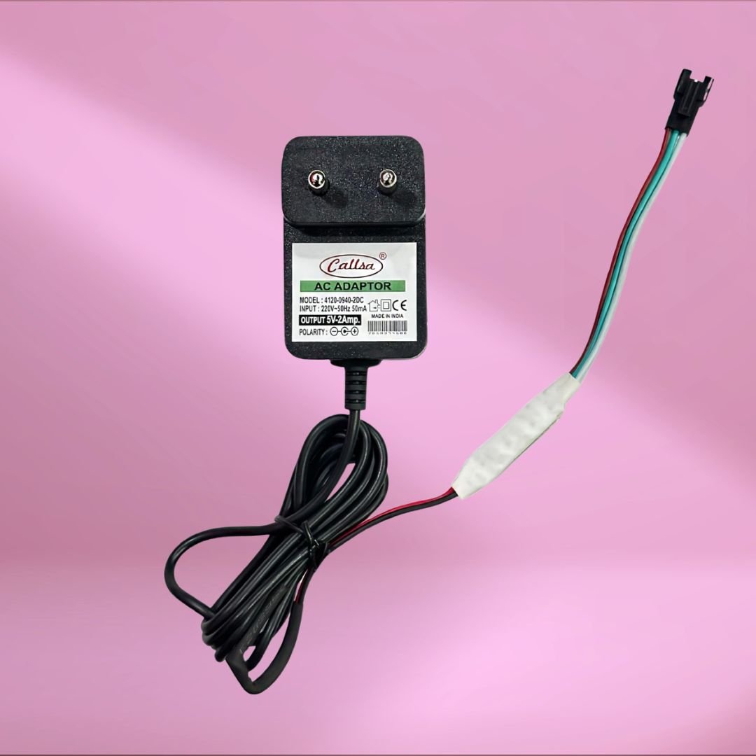 CALLSA 5 Volt 2 Amp LED Strip Lights Adapter, LED Light Charger, LED Light Connector, LED Connector (Input : 220V-50Hz 50mA Output 5V 2Amp) Black