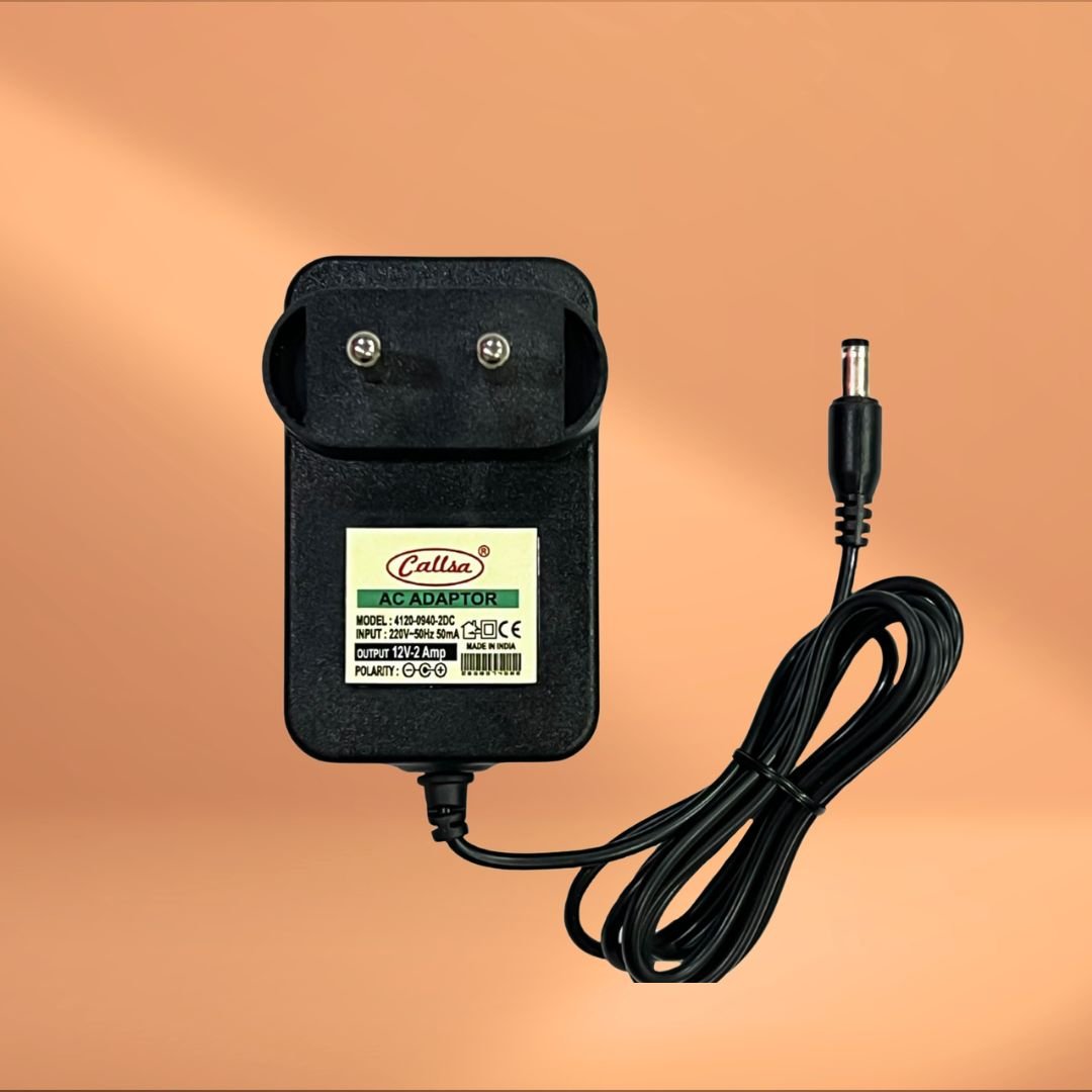 CALLSA 12V 2Amp DC Power Adapter, Power Supply for Router, Set Top Box, CCTV, LCD Monitor, TV, Speaker, Camera (AC Input 240V 50Hz Dc Output 12 Volt 2 Amp) Black