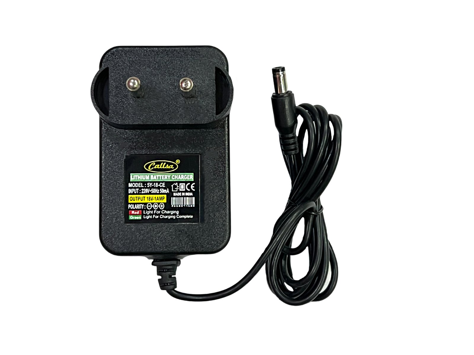 CALLSA 18V 1A Lithium Battery Charger, It Support Only Lithium Battery Charger (AC Input 240V 50Hz Dc Output 18 Volt 1 Amp) Black.
