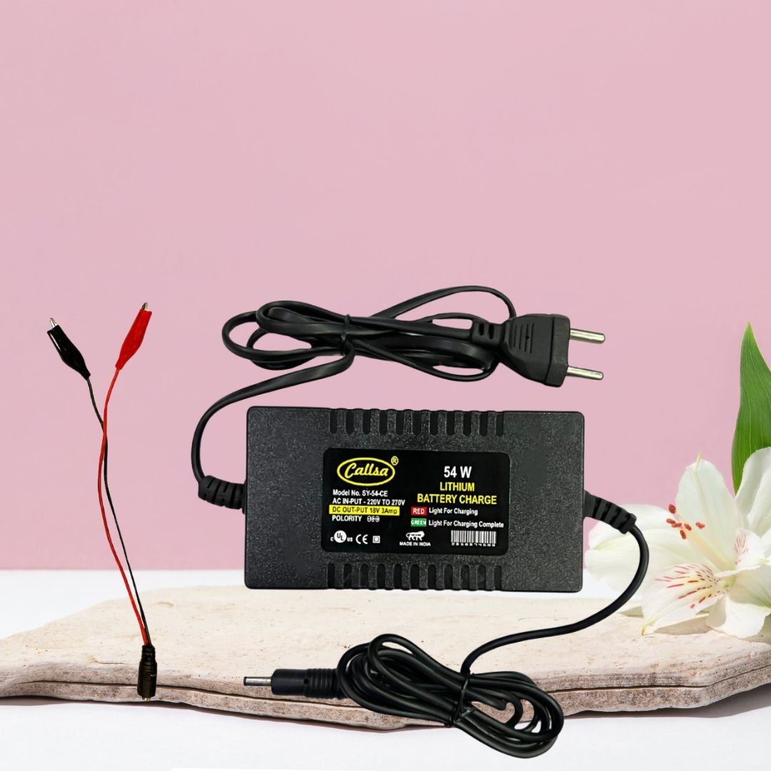 CALLSA 18V 3A for Lithium Battery Charger with Clips, Fast Charger It Support Only Lithium Battery Charger (AC Input 240V 50Hz Dc Output 18 Volt 3 Amp) Black.